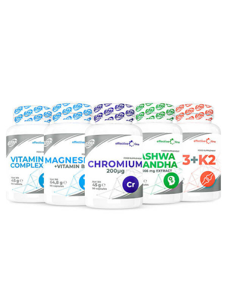 Kompleksowy zestaw witamin, minerałów i adaptogenów - Ashwagandha, Chrom, Magnez, D3K2, B-Complex Kompleksowy zestaw witamin, minerałów i adaptogenów - Ashwagandha, Chrom, Magnez, D3K2, B-Complex