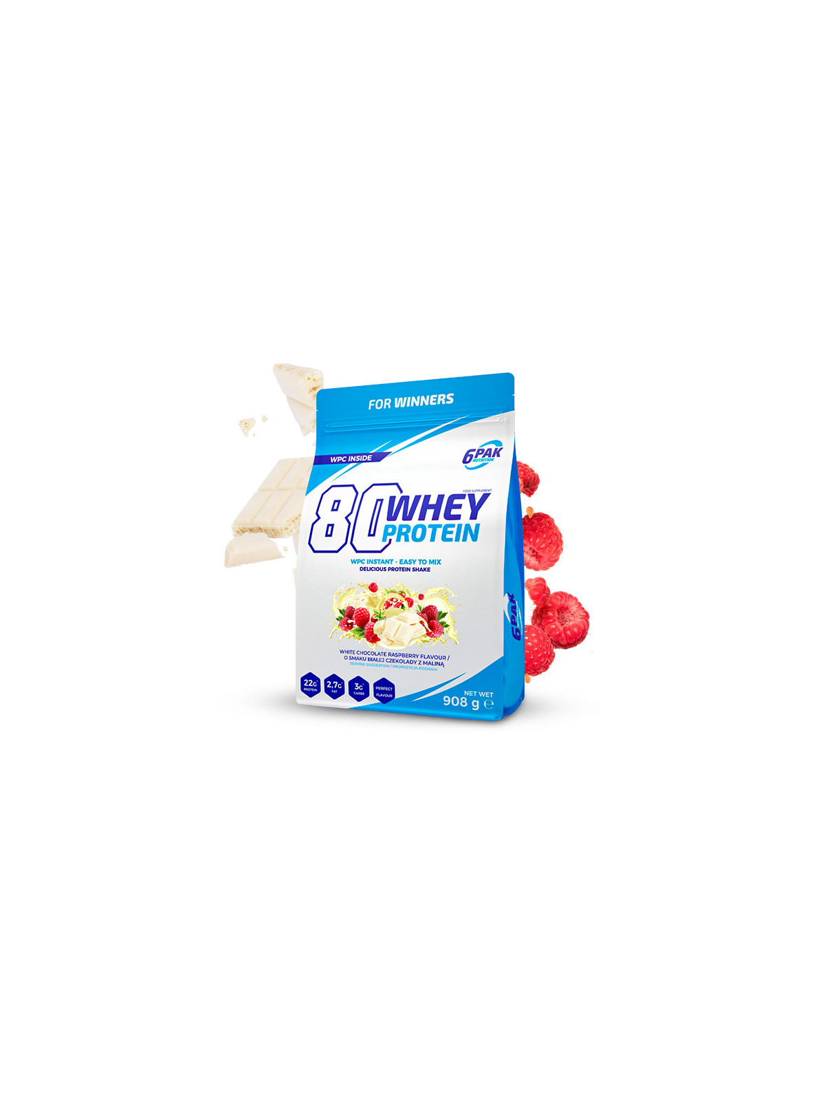 Białko 80 Whey Protein - 908g - White Chocolate-Raspberry