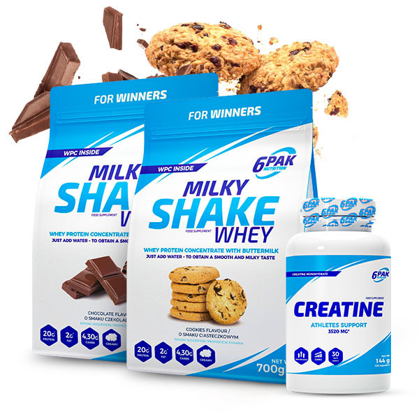 Two flavors of Milky Shake Whey + Creatine