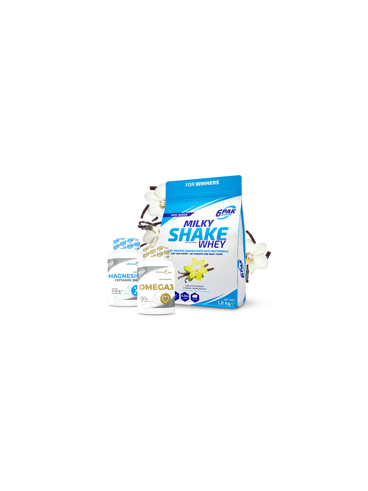 Białko Milky Shake Whey - 1800g + Omega 3 + Magnez
