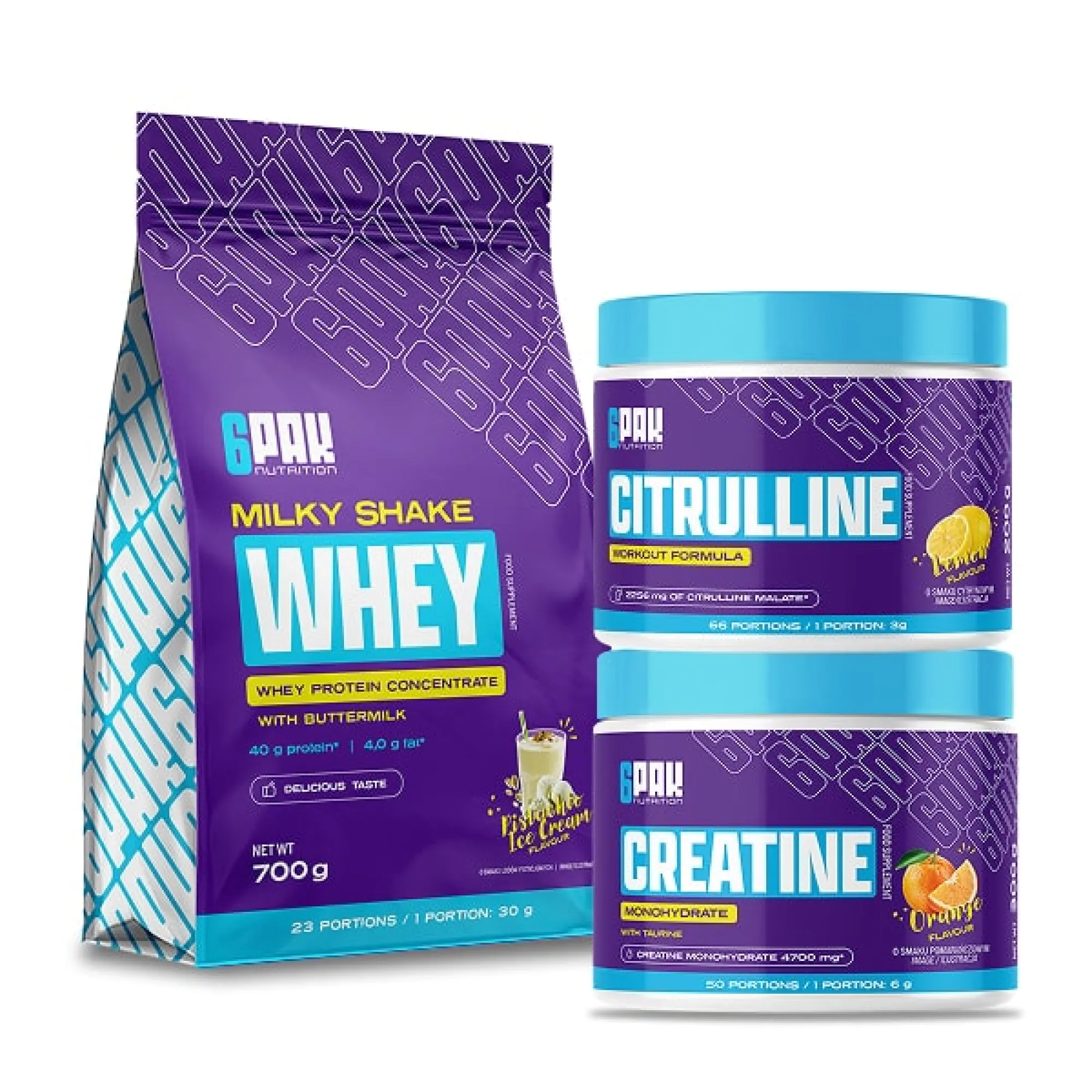 Zestaw suplementów na siłownię - Białko + Kreatyna + Cytrulina | Sklep 6PAK Nutrition