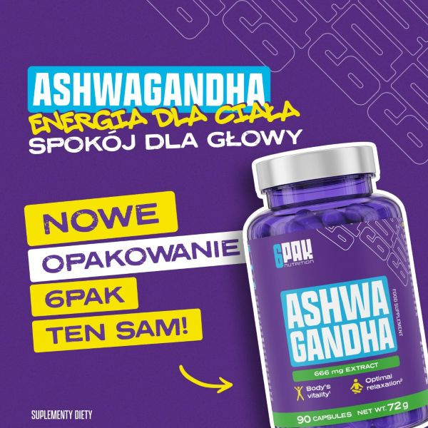 Ashwagandha - 90 kapsułek | Lepszy sen | Sklep 6PAK Nutrition
