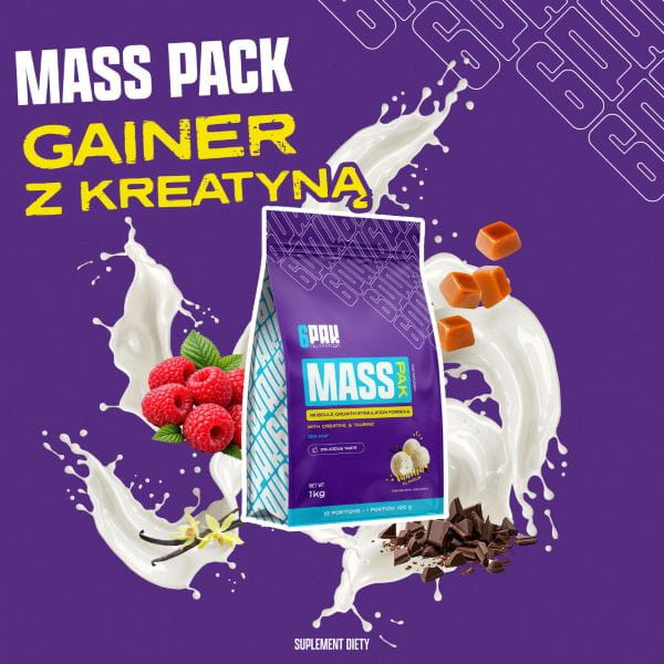 MASS PAK - 1 kg | Gainer z kreatyną | 10 porcji | Sklep 6PAK Nutrition