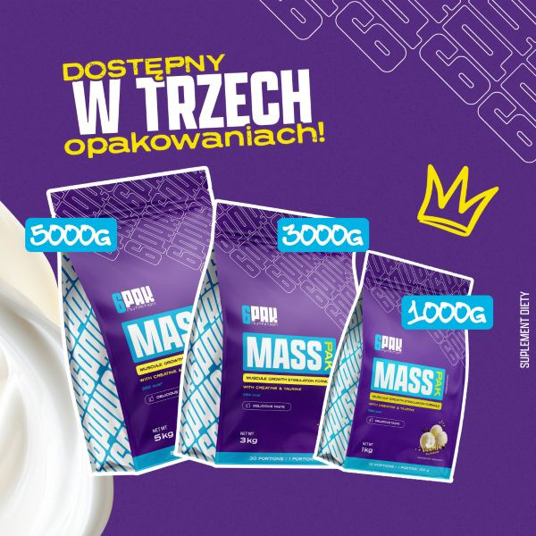 MASS PAK - 1 kg | Gainer z kreatyną | 10 porcji | Sklep 6PAK Nutrition